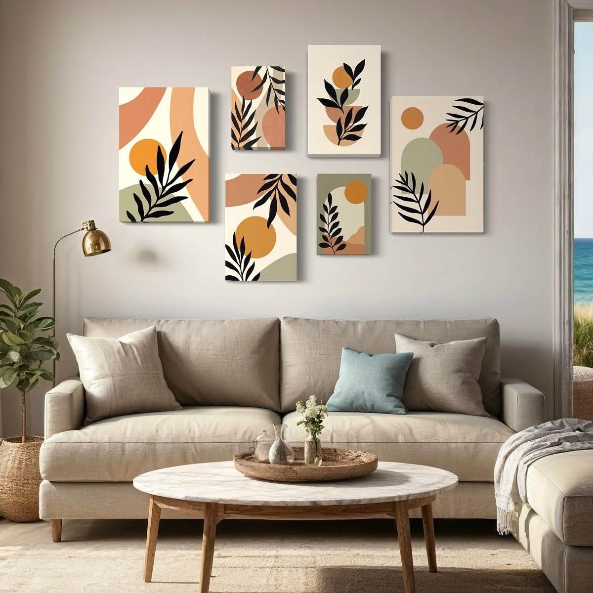Set of 6 Leaves Abstract Art - premiummart.pk