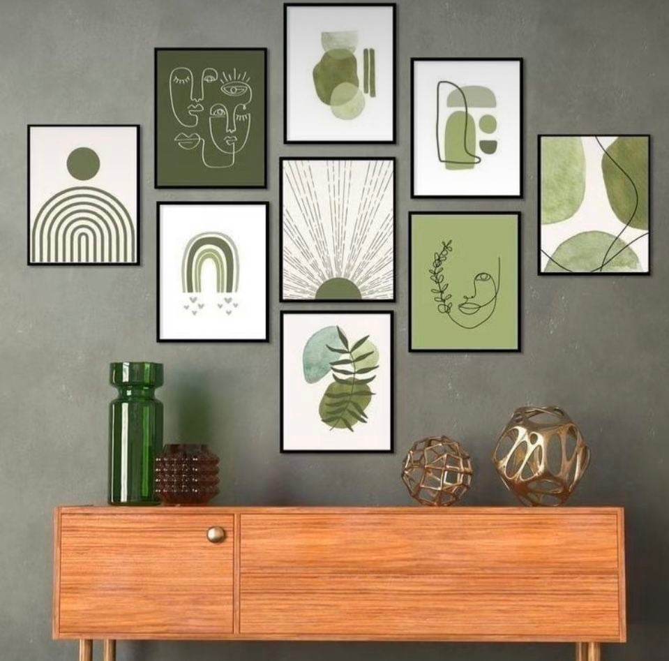 Set of 9 Green Abstract Art - premiummart.pk