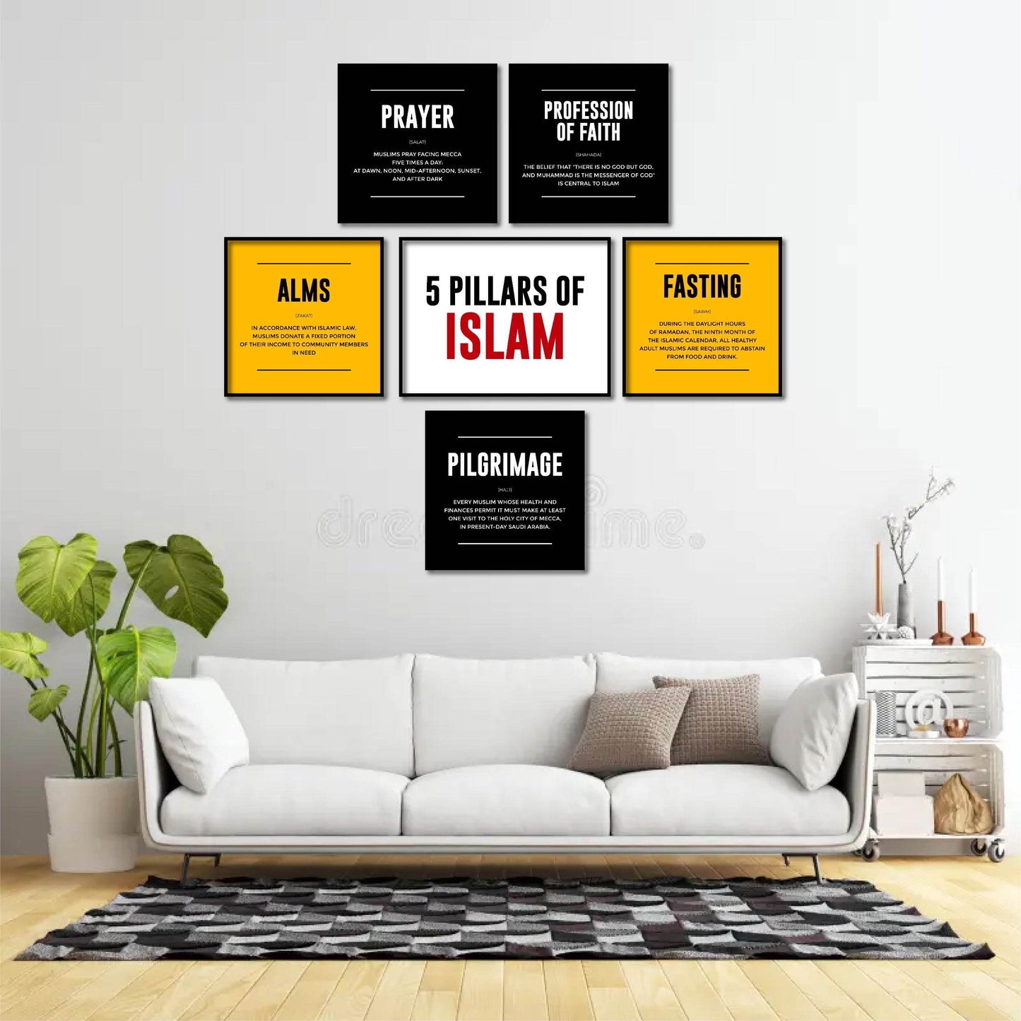 Set of 6 Frames ( 5 x PILLARS OF ISLAM) - premiummart.pk