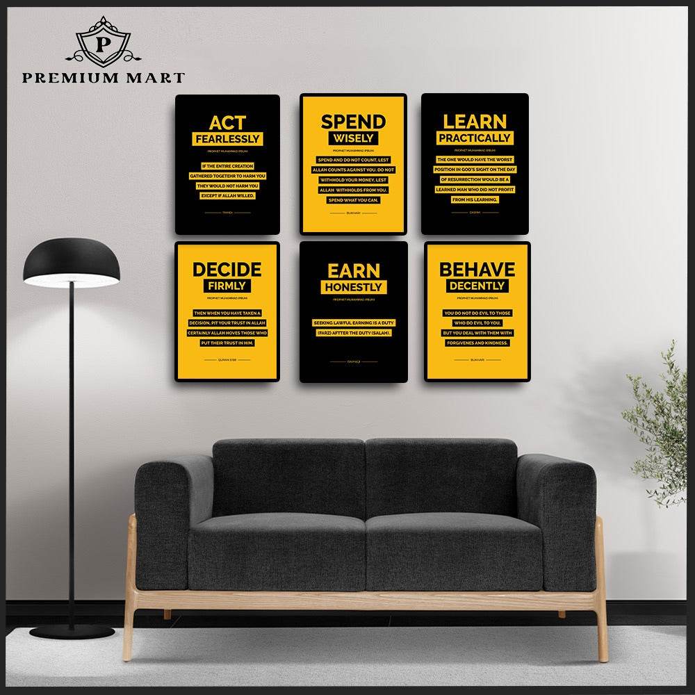 6 PRINCIPLES OF PROPHET MUHAMMAD PBUH (FRAMED) New varient (Black ,Yellow) - premiummart.pk