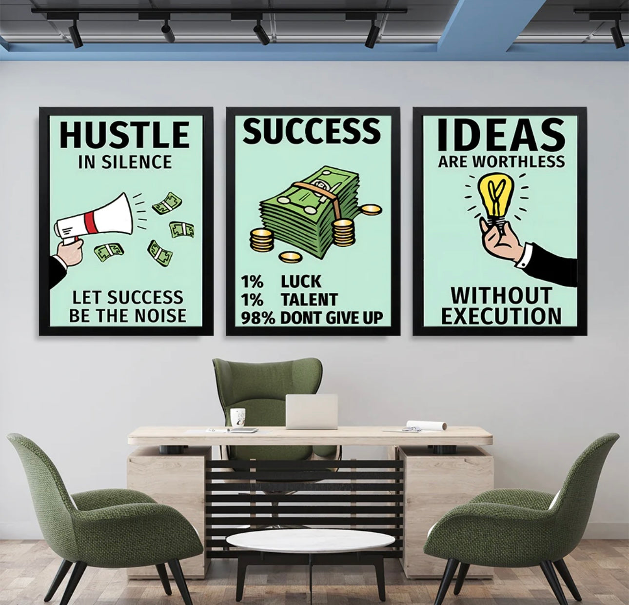 Set of 3 - Success , ideas , Hustle - Wall art
