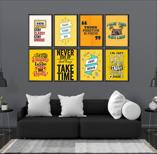 Set of 8 Motivational Yellow Premium Art