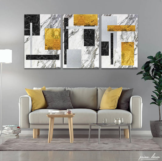 Set of 3 Abstract Art - yellow white
